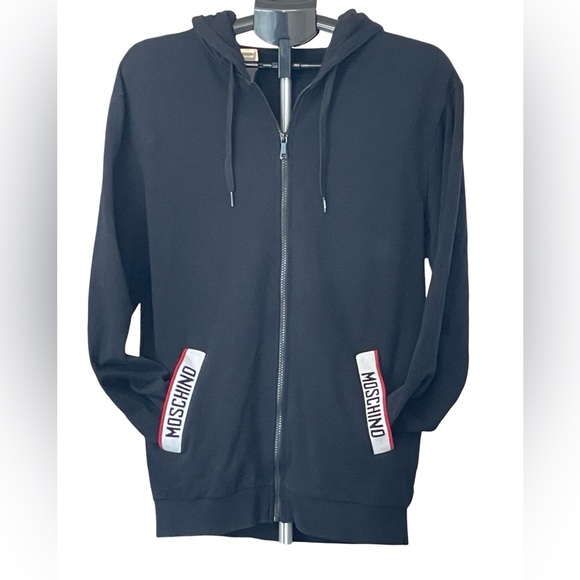 Moschino Other - Moschino Black Hoodie Zip Up Logo Tag Large